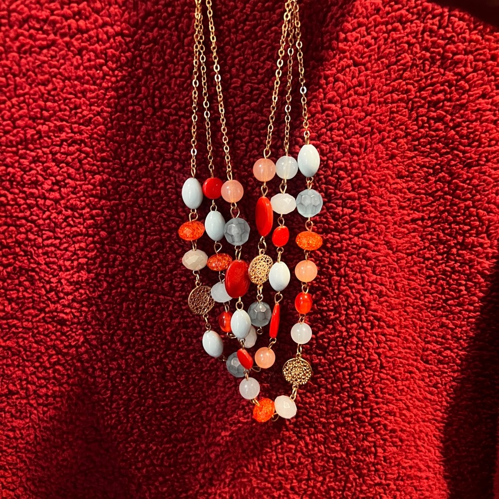 Source Unknown Red and White Beaded Necklace